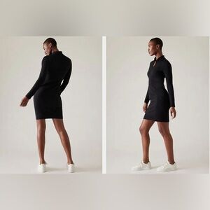 Athleta Delancey Skyline Dress Black Fitted Sporty Work Long Sleeve Size Large